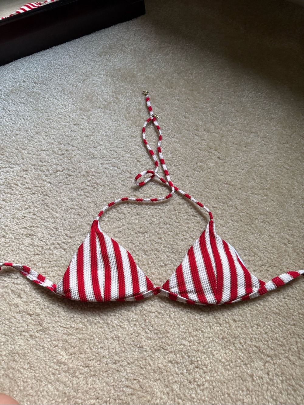 Red and White Striped Triangle Bikini Top - Women Swim Bikini